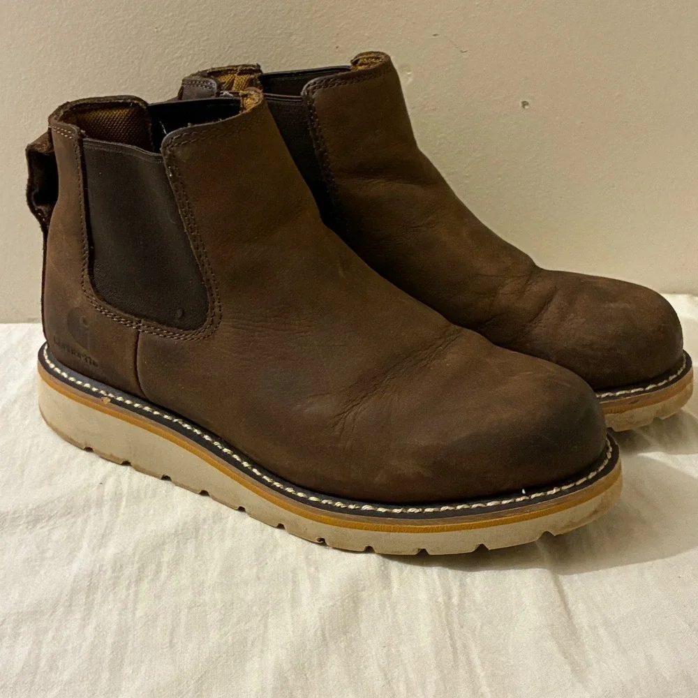 Carhartt Size 8.5 Wedge‎ Sole Chelsea Boots Brown Leather Slip On FW5025-W